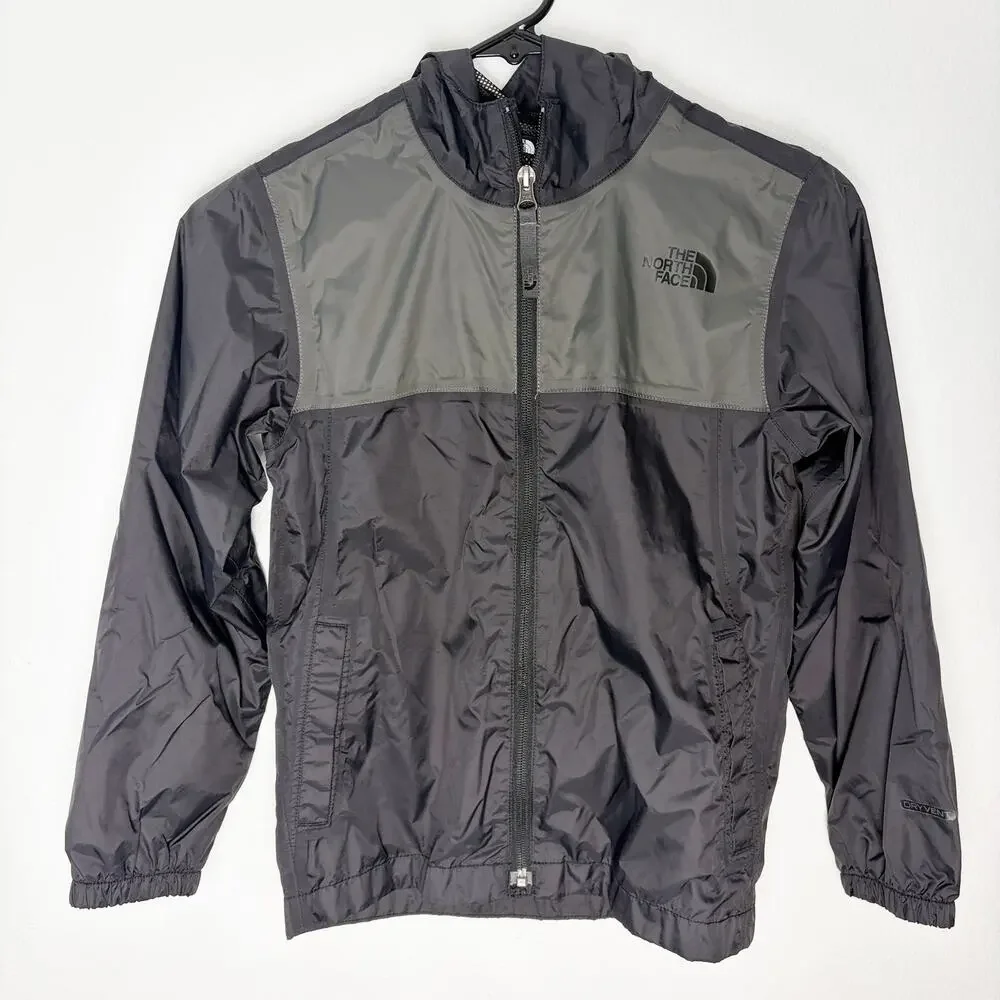 The North Face Boys 7-8 Black/Gray Windbreaker Rain Jacket Hooded Lightweight